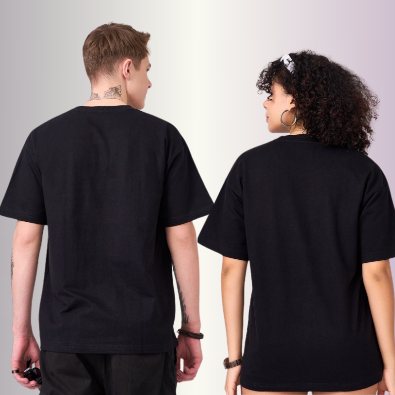 Black color 100% Cotton drop shoulder unisex TShirt basic. Premium heavy fabric drapes very well over your frame & is a great choice for evening wear.