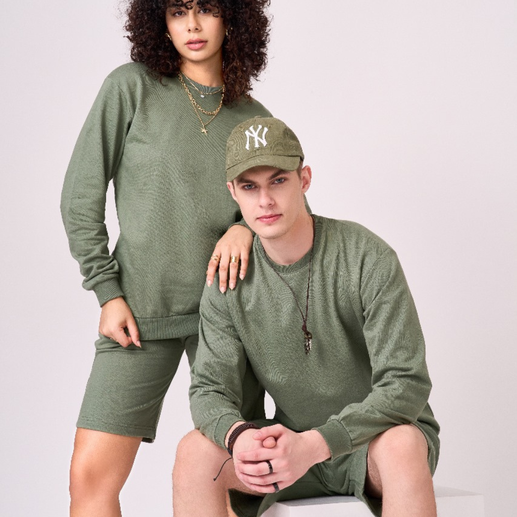 Dark Sage Green 100% cotton fleece lined half pant unisex jogger.