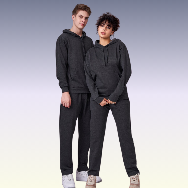 Unisex fleece lined hoodie top with full sleeves & kangaroo pocket in Charcoal Grey color