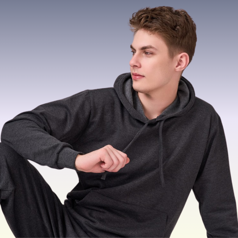 Unisex fleece lined hoodie top with full sleeves & kangaroo pocket in Charcoal Grey color
