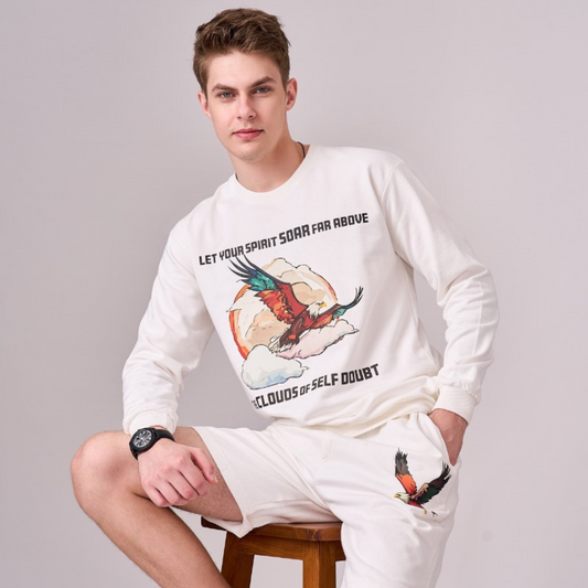 White fleece lined 100% cotton sweatshirt with motivational & inspirational graphics.