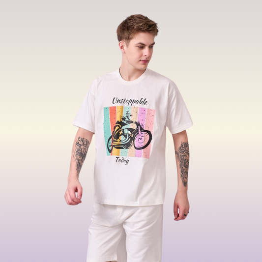 Off White color unisex 100% Cotton oversized graphic TShirt with motivational & inspirational graphics.