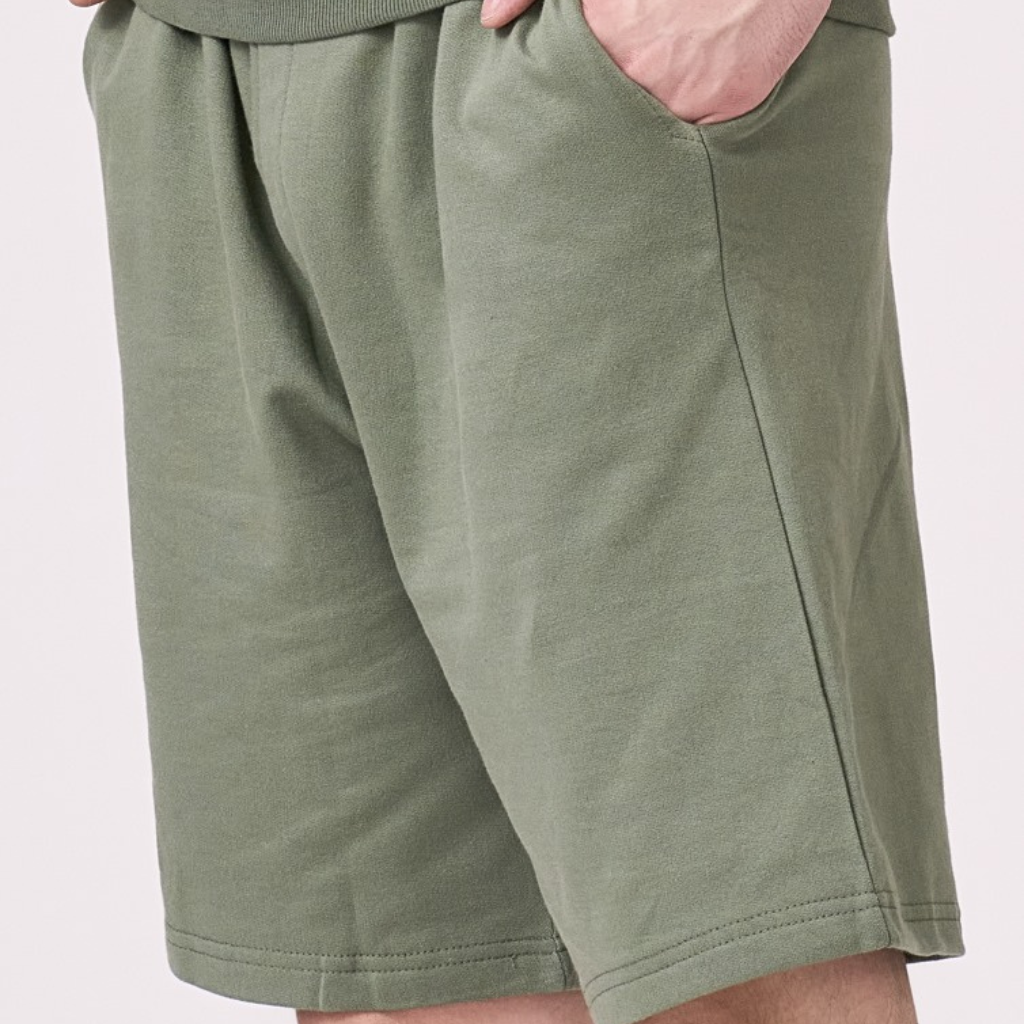 Dark Sage Green 100% cotton fleece lined half pant unisex jogger.